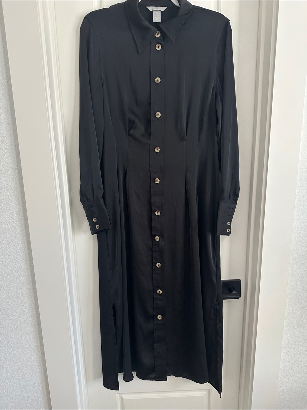 H&M Black Long-Sleeve Button-Down Midi Dress
